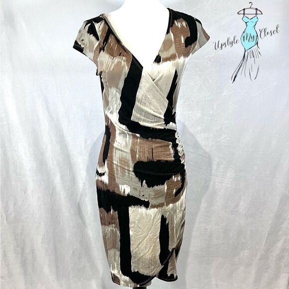 Ann Taylor black tan and mocha ruched faux wrap dress size XS - Picture 1 of 5